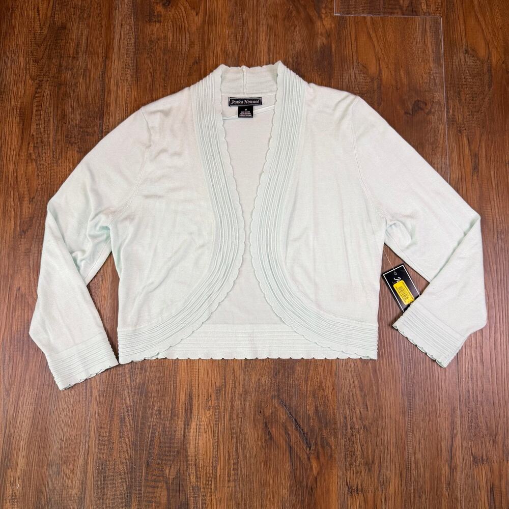Jessica Howard MEDIUM light blue mint open front cardigan shrug sweater NWT